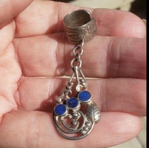 Vintage Native American Sterling Silver Lapis Ear Cuff UNISEX Handcrafted